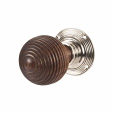 Olde Forge Reeded Beehive Mortice Door Knob - 58mm Rose - Rosewood Knob & Polished Nickel Rose