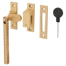 Hampstead Iris Reeded Locking Mortice & Hook Plate Window Fastener - Reversible - Satin Brass 
