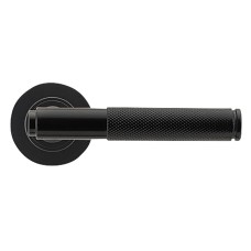 From The Anvil Black Knurled Door Handles on Round Rose - Brompton Range 