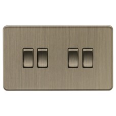 Knightsbridge 10AX 4 Gang 2 Way Screwless Flat Plate Light Switch - Antique Brass