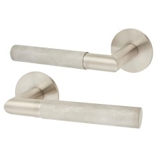 Jigtech Satin Stainless Steel Knurled Door Handles on Round Slim Rose - Schema Modell Range 