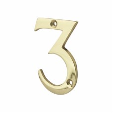 76mm Screw Fix Door Numeral - 3 - Polished Brass