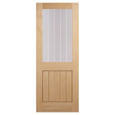 LPD Mexicano Half Light Clear & Frosted Lines Pre-Finished Solid Internal Door - 1981 x 762mm - Oak