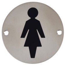 Exel Ladies Toilet Door Sign - 75mm Diameter - Satin Stainless Steel
