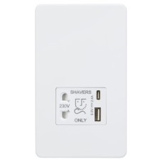 Knightsbridge 230V Shaver Socket with Type A/C USB Ports - 2.4A - Matt White