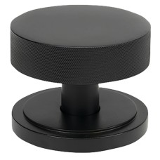 From The Anvil Brompton Round Knurled Centre Door Knob on Art Deco Rose - 90mm Rose - Matt Black