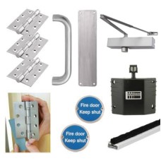 Medium Duty Pull Door Handle Fire Door Kit & Dorgard Holder - Push/Pull Mounting - Stainless Steel