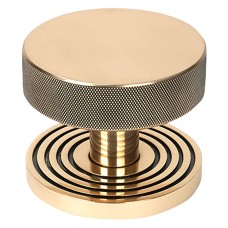 From The Anvil Brompton Round Knurled Centre Door Knob on Beehive Rose - 90mm Rose - Polished Bronze