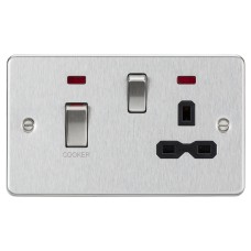 Knightsbridge 45A Flat Plate DP Cooker Switch & 13A Socket with Neons - Brushed Chrome/Black Insert