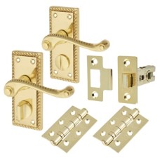 Exel Georgian Privacy Latch Door Handle Kit - Short Plate - Polished Brass