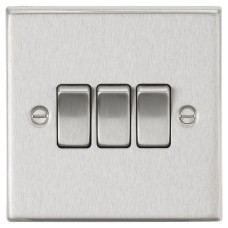 Knightsbridge 10AX 3 Gang 2 Way Square Edge Plate Light Switch - Brushed Chrome