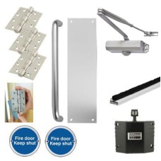 Light Duty Pull Door Handle Fire Door Kit & Dorgard Holder - Power Size 3 - Aluminium