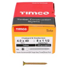 TIMCO Solo Chippy Pozi Countersunk Wood Screws - 4.0 x 40mm - Yellow Zinc - Pack of 200