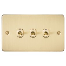 Knightsbridge 10AX 3 Gang 2 Way Flat Plate Toggle Light Switch - Brushed Brass