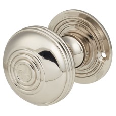 Hampstead Georgian Ringed Mortice/Rim Door Knob - 50mm Rose Diameter - Polished Nickel