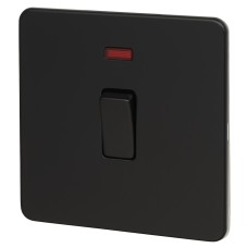 Knightsbridge 20A 1 Gang Double Pole Screwless Flat Plate Appliance Switch with Neon - Matt Black
