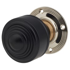 Olde Forge Edwardian Stepped Mortice/Rim Door Knob - 60mm Rose Diameter - Ebony Knob & Chrome Rose 