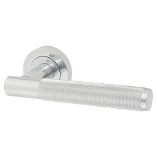 Jedo Polished Chrome Fire Rated Knurled Door Handles on Round Rose - Bari Range 