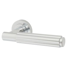 Jedo Polished Chrome Fire Rated Fluted Door Handles on Round Rose - Bloom Range 