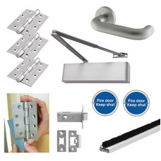 Heavy Duty Latch Door Handle on Rose Fire Door Kit - Power Size 2-5 - Push/Pull - Aluminium