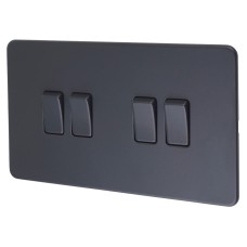 Knightsbridge 10AX 4 Gang Screwless Flat Plate Light Switch - Anthracite Grey 