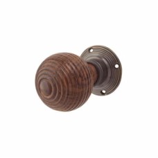 Olde Forge Reeded Beehive Mortice Door Knob - 58mm Rose - Rosewood Knob & Antique Brass Rose