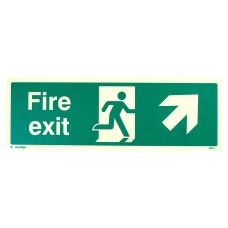 Exel Photoluminescent Fire Exit Running Man Arrow Up Right Sign - 450 x 150mm - Rigid Plastic