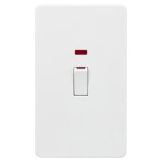 Knightsbridge 45A 2 Gang Screwless Double Pole Cooker Switch with Neon - Matt White