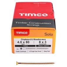 TIMCO Solo Chippy Pozi Countersunk Wood Screws - 4.0 x 80mm - Yellow Zinc - Pack of 200