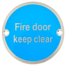 Exel Fire Door Keep Clear Door Sign - 75mm Diameter - Neutral Lettering - Satin Stainless Steel
