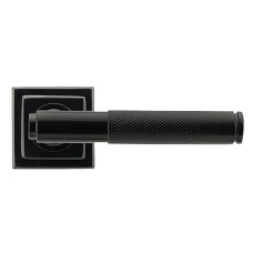 From The Anvil Black Knurled Door Handles on Square Rose - Brompton Range 