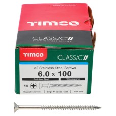 TIMCO Classic Pozi Countersunk Wood Screws - 6.0 x 100mm - A2 Stainless Steel - Pack of 100