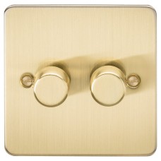 Knightsbridge 5-150W 2 Gang 2 Way Push On/Off Rotary Flat Intelligent LED Dimmer - Brushed Brass