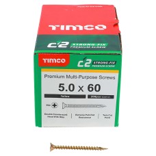 TIMCO C2 Strong-Fix Pozi Double Countersunk Wood Screws - 5.0 x 60mm - Yellow Zinc - Pack of 200