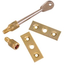 Vertical Sliding Sash Window Stop - 51 x 17mm - Pack of 2 with 1 Key - Brass Plated