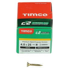 TIMCO C2 Strong-Fix Pozi Double Countersunk Wood Screws - 4.0 x 25mm - Yellow Zinc - Pack of 200