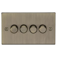 Knightsbridge 5 - 150W 4 Gang 2 Way Push On/Off Rotary Square Intelligent LED Dimmer - Antique Brass