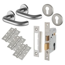 Exel 19mm Return to Door Euro Lock Door Handle on Rose Kit - Stainless Steel
