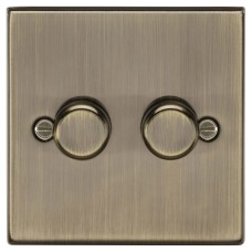 Knightsbridge 5 - 150W 2 Gang 2 Way Push On/Off Rotary Square Intelligent LED Dimmer - Antique Brass
