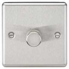 Knightsbridge 5-150W 1 Gang 2 Way Push On/Off Rotary Rounded Intelligent LED Dimmer - Brushed Chrome