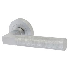 Hampstead Satin Chrome Knurled Door Handles on Round Rose