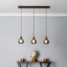 BHS Carter Industrial 3 Light Ceiling Pendant - Bronze Fittings and Smoke Glass Shades