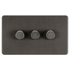 Knightsbridge 5 - 150W 3 Gang 2 Way Push On/Off Rotary Intelligent LED Dimmer Switch - Smoked Bronze