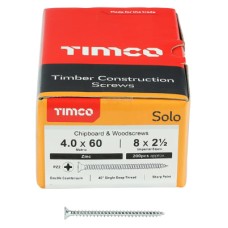 TIMCO Solo Chippy Pozi Countersunk Wood Screws - 4.0 x 60mm - Zinc Plated - Pack of 200