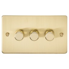 Knightsbridge 5-150W 3 Gang 2 Way Push On/Off Rotary Flat Intelligent LED Dimmer - Brushed Brass
