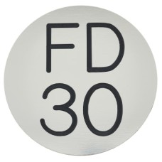 Exel FD30 Fire Door Sign - Self Adhesive - 50mm Diameter - Rigid Plastic - Silver