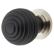 From The Anvil Beehive Ball Cabinet Knob - 35mm Diameter - Ebony - Polished Nickel Rose