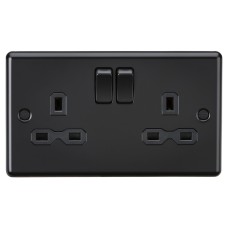 Knightsbridge 13A 2 Gang Double Pole Switched Socket with Twin Earths - Matt Black