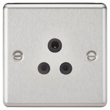 Knightsbridge 5A Round Edge Unswitched Round Pin Socket - Brushed Chrome with Black Insert