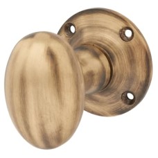 Oval Round Mortice Knob - 57mm Rose Diameter - Antique Brass